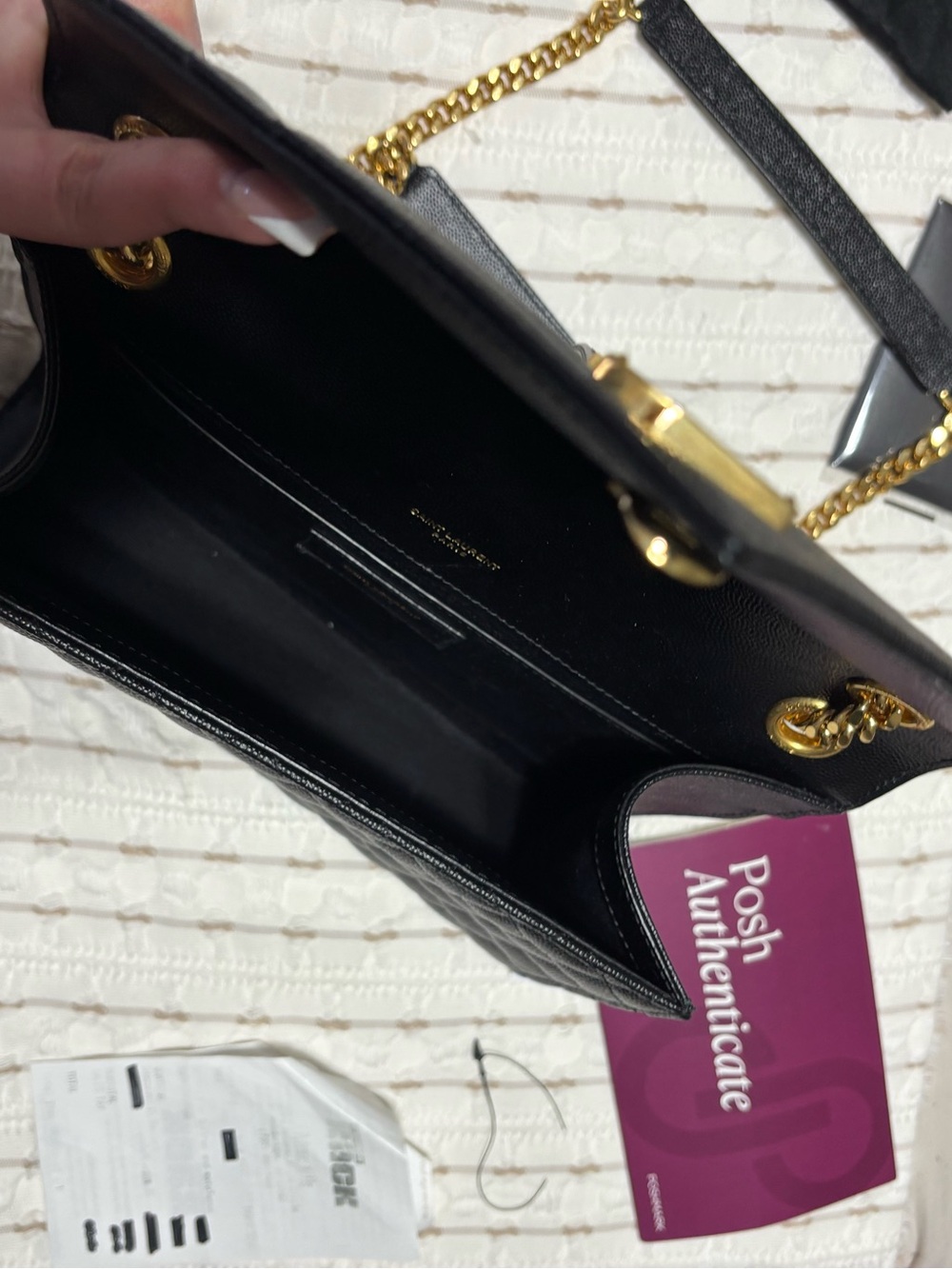 Like NEW YSL Medium Envelope Quilted Flap Bag In Black - Picture 15 of 16